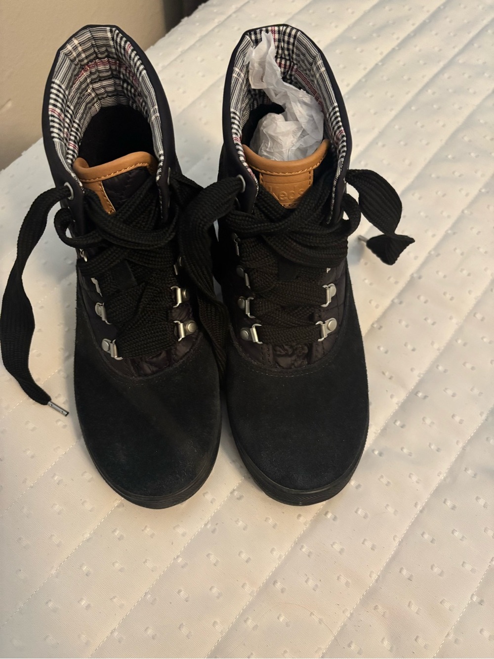 Keds Black Lace-Up Sneaker with Plaid Trim